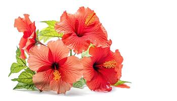 ai generativ. hibiskus blommor på de vit foto