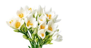 ai generativ. fresia blommor på vit foto