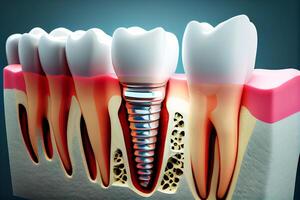 en dental implantera, en protes- tand i en personens gummi. generativ ai foto