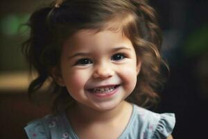porträtt av en glad leende liten flicka. foto
