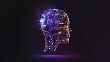 artificiell intelligens i humanoid huvud med neuralt nätverk, digital hjärna inlärning bearbetning stor data. ansikte av cyber sinne. generativ ai teknologi. foto