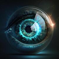 eyeball hologram i närbild, generativ ai digital teknologi. foto