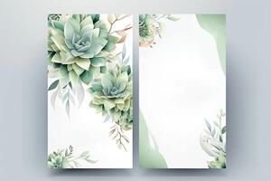 vattenfärg botanisk sammansättning vertikal bakgrund eller kort design med saftig blommor, löv. generativ ai illustration. foto