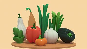 blandad rå organisk grönsaker på jordbruk bakgrund för friska mat. digital illustration. foto