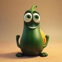 pixar stil Lycklig zucchini 3d karaktär på skinande orange bakgrund. generativ ai. foto