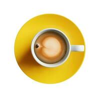 över huvudet se av varm kaffe cappuccino kopp med hjärta mjölk skum 3d ikon. foto