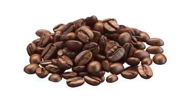 närbild se av mörk brun rostad kaffe bönor pålar bakgrund. foto