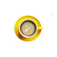 över huvudet se av varm kaffe cappuccino kopp med blad mjölk skum ikon. 3d framställa. foto