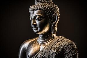 en thai buddha staty sitter och mediterar på buddist tempel. gammal thailand buddha ansikte. bakgrund för Vesak festival firande. Vesak dag begrepp. Vesak firande dag hälsningar förbi ai genererad foto