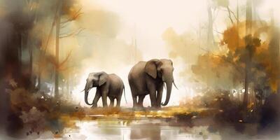 de majestätisk elefant i sepia en vattenfärg målning ai genererad foto