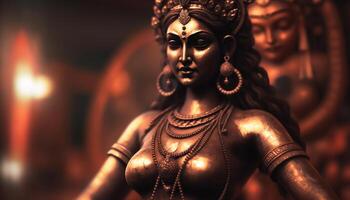 gudomlig krigare en porträtt av durga, de hindu gudinna av krig i skulptur ai genererad foto
