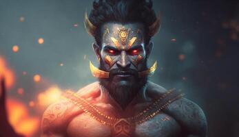 de mäktig ravana en fantastisk porträtt av de mytisk indisk demon kung ai genererad foto