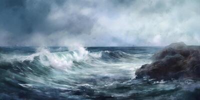 stormig hav vågor en målning av dramatisk vågor i en storm ai genererad foto