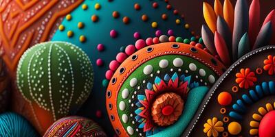 vibrerande mexikansk konst färgrik mönster, Kläder, siffror, och handarbete ai genererad foto