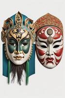 färgrik kinesisk opera masker isolerat på vit bakgrund ai genererad foto