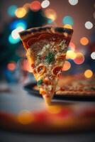 utsökt italiensk pizza med färsk pålägg och smält ost ai genererad foto