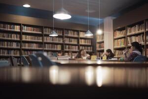 de ljus sinnen av i morgon studenter inlärning i hög skola bibliotek ai genererad foto