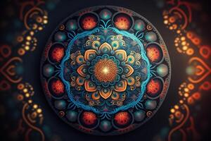 hippie mandala gobeläng - vibrerande bohemisk konst dekor ai genererad foto