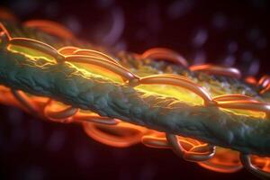 vibrerande 3d illustration av mikroskopisk muskel fiber kontraktion ai genererad foto