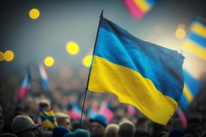 ukrainska flagga vågor mitt i protester en symbol av frihet ai genererad foto