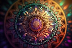 hippie mandala gobeläng - vibrerande bohemisk konst dekor ai genererad foto