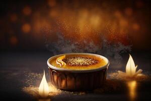 unna sig i de förfall klassisk franska creme brulee ai genererad foto