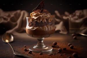 dekadent närbild av utsökt choklad mousse ai genererad foto