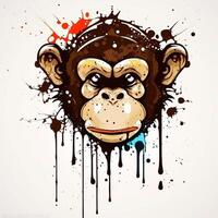 rasande primat en graffiti-stil arg apa huvud befläckade med måla ai genererad foto