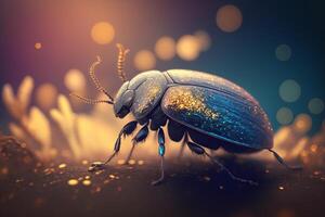 hyperrealistisk illustration av en skalbagge insekt, närbild skott ai genererad foto