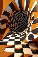 3d schackbräde mönster med virvlande effekt ai genererad foto