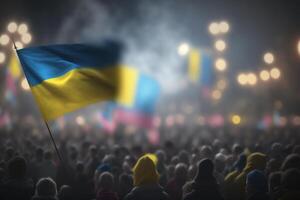 ukrainska flagga vågor mitt i protester en symbol av frihet ai genererad foto