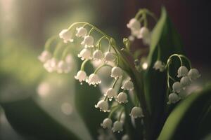 skön lilja av de dal närbild med färsk grön bokeh ai genererad foto