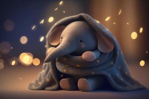 förtjusande liten elefant sovande lugnt insvept i en mysigt filt och drömma sött ai genererad foto
