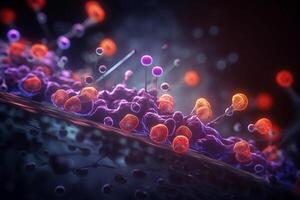 färgrik 3d illustration av ligand bindande bearbeta på de mikroskopisk nivå ai genererad foto