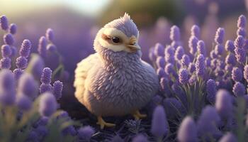 ljuv liten brud i en lavendel- fält ai genererad foto