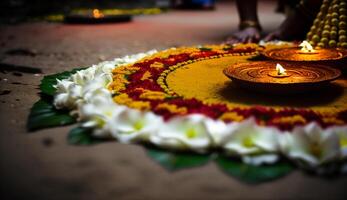 onam de skörda festival av Kerala, Indien ai genererad foto