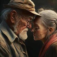 illustration av ett gammal kärleksfull par tillgivenhet ålder förtroende ai genererad innehåll ai genererad foto