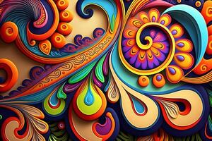 hippie paisley mönster i regnbåge färger ai genererad foto