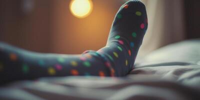 intim närbild av en kvinnas strumpor i en säng ai genererad foto