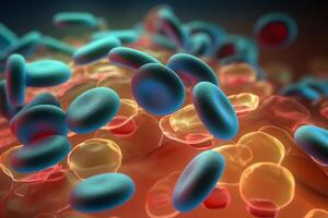 färgrik 3d illustration av de biokemisk bearbeta av lipid syntes ai genererad foto