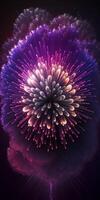 bländande lila fyrverkeri belysning upp de natt himmel i fantastisk detalj ai genererad foto