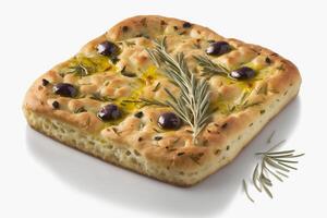 frestande italiensk focaccia isolerat på en vit bakgrund ai genererad foto