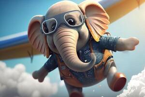 flygande hög en Häftigt liten elefant går fallskärmshoppning ai genererad foto