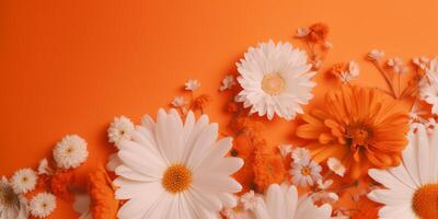 blommar i orange vit och orange blommor på ett orange bakgrund ai genererad foto