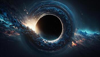 kosmisk inkörsport en portal till annan dimensionera genom en svart hålets virvel ai genererad foto
