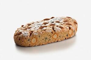 njut av de knaprig textur och äkta smak av italiensk biscotti småkakor på en vit bakgrund ai genererad foto