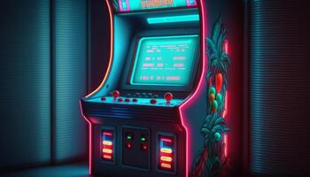 retro gaming roligt old-school arkad spel i ett 80s neon sagoland ai genererad foto