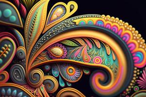 hippie paisley mönster i regnbåge färger ai genererad foto