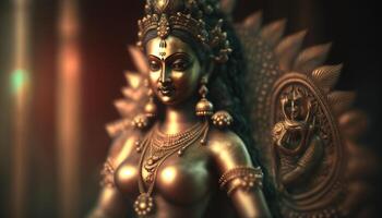 lakshmi de strålnings indisk gudinna av rikedom och förmögenhet i konstnärlig ära ai genererad foto