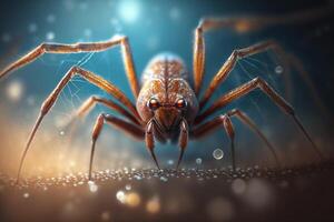 hyperrealistiskt illustration av en spindelliknande insekt liknar en brun eremit Spindel, makro se ai genererad foto